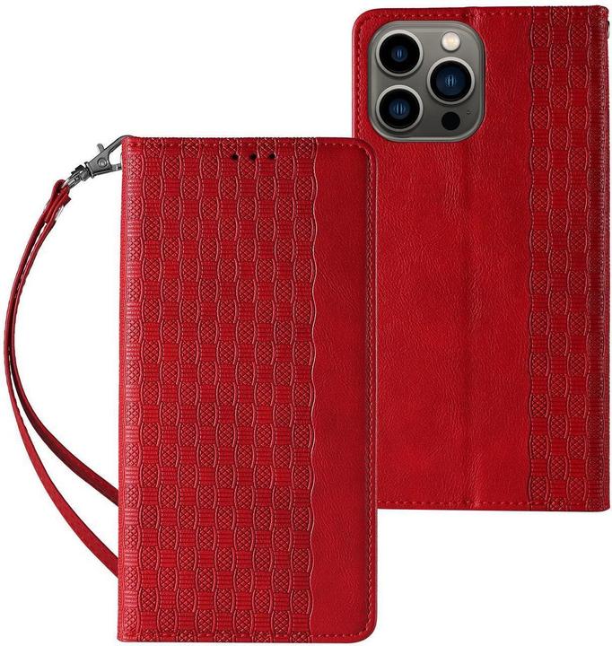 Produktbild Hurtel Magnet Strap Case Hülle für iPhone 14 Pro Max Flip Wallet Mini Lanyard Ständer Rot (Apple iPhone 14 Pro Max)