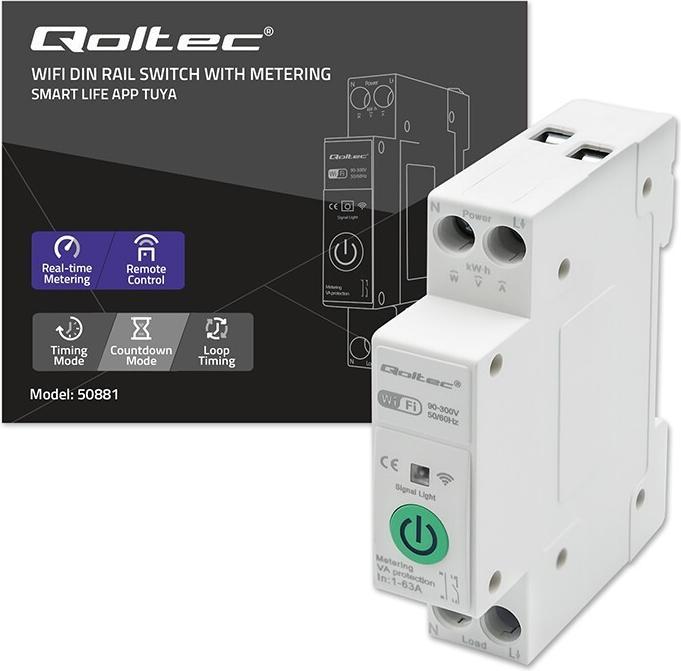 Produktbild Qoltec WLAN-Relais für Hutschiene mit Stromzähler 63A