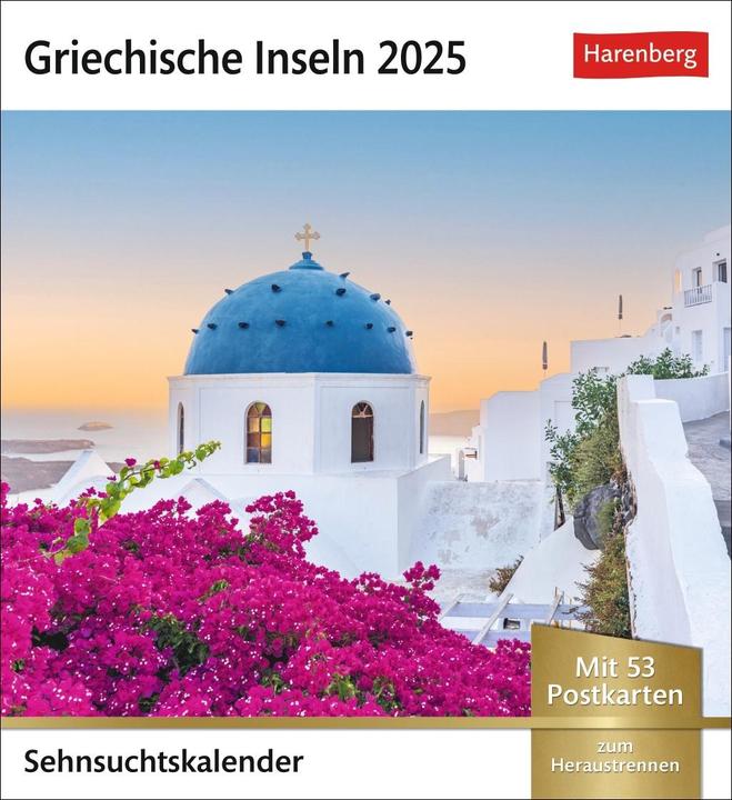 Produktbild Harenberg Griechische Inseln Sehnsuchtskalender 2025 - Wochenkalender mit 53 Postkarten (Harter Einband, Deutsch)
