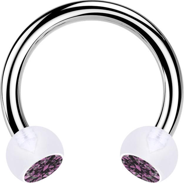 Produktbild Star Piercing Circular Barbell silber mit zwei Kugeln transparent Kristall hellviolett (ohne Messing, Chirurgenstahl 316L, Bioflex)