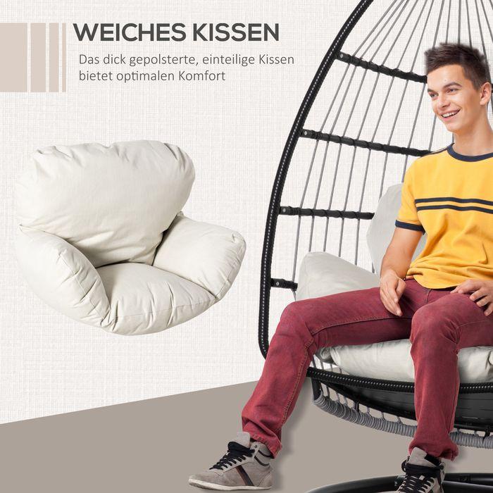 Produktbild Swisshandel24 Hängesessel mit Gestell mit Kissen faltbar Metall Schwarz+Cremeweiss 101 x 101 x 188 cm (160 kg)