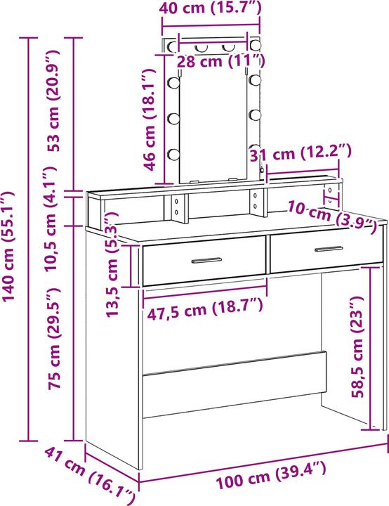 Produktbild VidaXL Frisierkommode Weiss MDF 100 x 41 x 140 cm Frisierkommode