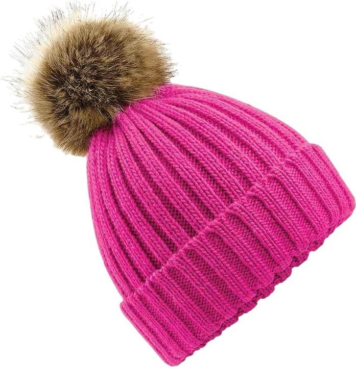Actual product image Beechfield Unisex Fur Pop Pom Chunky Beanie