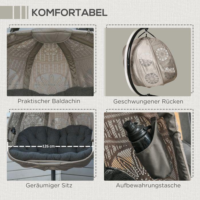 Produktbild Swisshandel24 Hängesessel für 2 Personen mit Gestell, mit Kissen, Blumen-Strickstoff, Stahl (240 kg)