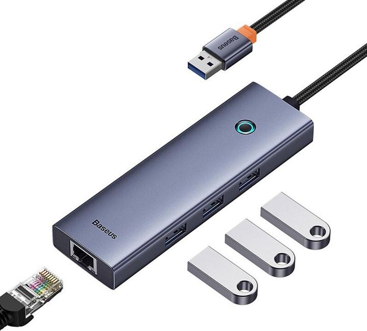Produktbild Baseus 4in1 Hub UltraJoy USB-A to USB 3.0 RJ45 (space grey) (4 Ports)
