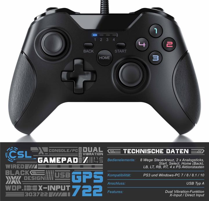 Actual product image CSL 2x gamepad set, gaming controller for PC, PS3, Playstation in Xbox design, high-quality analogue (PC)