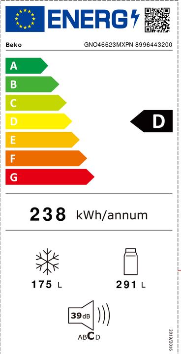 Label énergétique Beko GNO46623MXPN (466 l)