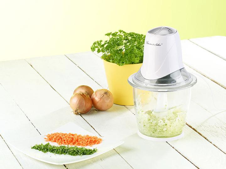 Produktbild Rosenstein & Söhne Elektrischer Mini-Zerkleinerer mit 4 Klingen & Glasbehälter (300 W)