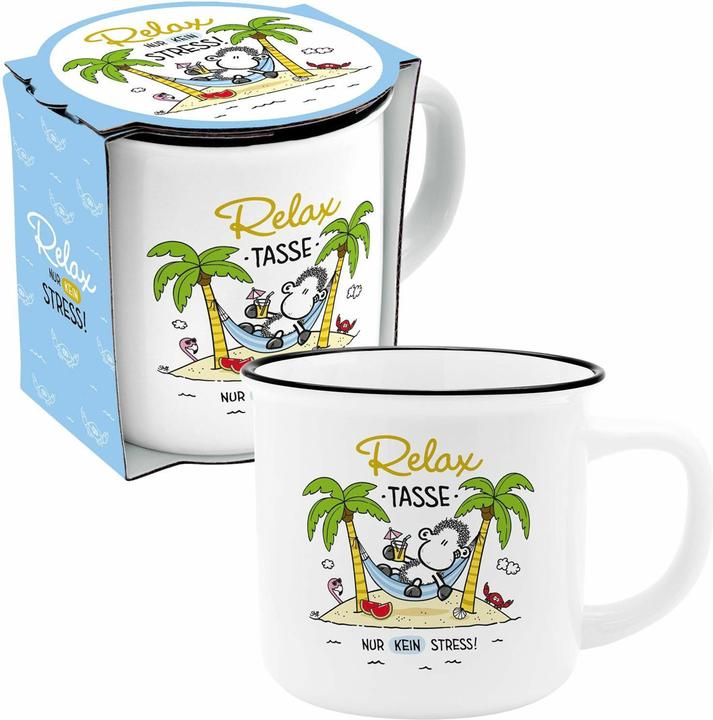 Produktbild Sheepworld Tasse mit schwarzem Trinkrand mit Spruch 'Relax, nur kein Stress'