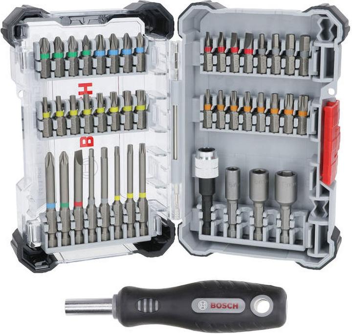 Bosch Professional Bit Set Extra Hard 44+1 (PH1 / PH2 / PH3 / PZ1 / PZ2 / PZ3 / HEX3 / HEX4 / HEX5 / HEX6 / T10 / T15 / T20 / T25 / T27 / T30 / T40 / SL3 / SL4 / SL5 / SL6 / TH10 / TH15 / TH20 / TH25 / TH27 / TH30 / TH40)