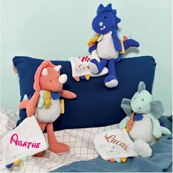 Actual product image Doudou et Compagnie Dino Lou with cuddle cloth 25cm