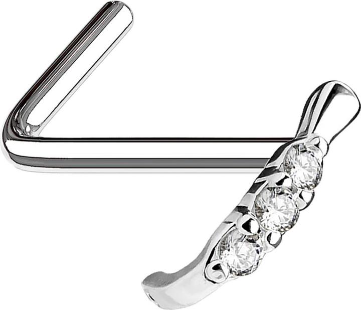 Star Piercing Nasenstecker gewinkelt silber Raupe mit Kristallen (Chirurgenstahl 316L, Messing)