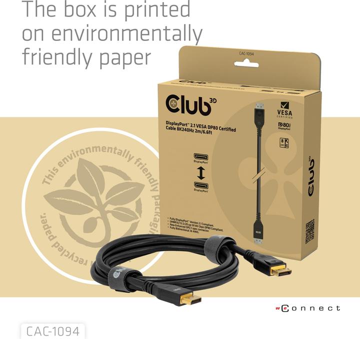 Actual product image Club 3D Club3D DP-Kabel 2.1 DP80 zertifiziert 2m 10K/8K/4K St/St retail (2 m, DisplayPort)
