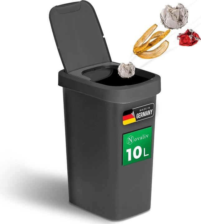 Actual product image Novaliv Mülleimer 10L mit 2in1 Deckel, Klappdeckel & Schwingdeckel, Stilvoller Anti-Geruch Abfalleim (10 l)