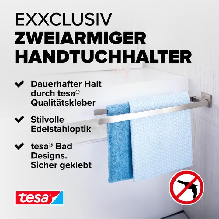 Image du produit tesa Porte-serviettes EXXCLUSIV à deux bras avec solution de collage sans perçage