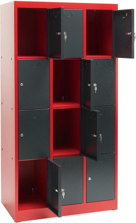 Produktbild Dema Schliessfachschrank Umkleideschrank Wertfachschrank Spind 12 Fächer rot/anthrazit (88 cm, 180 cm)