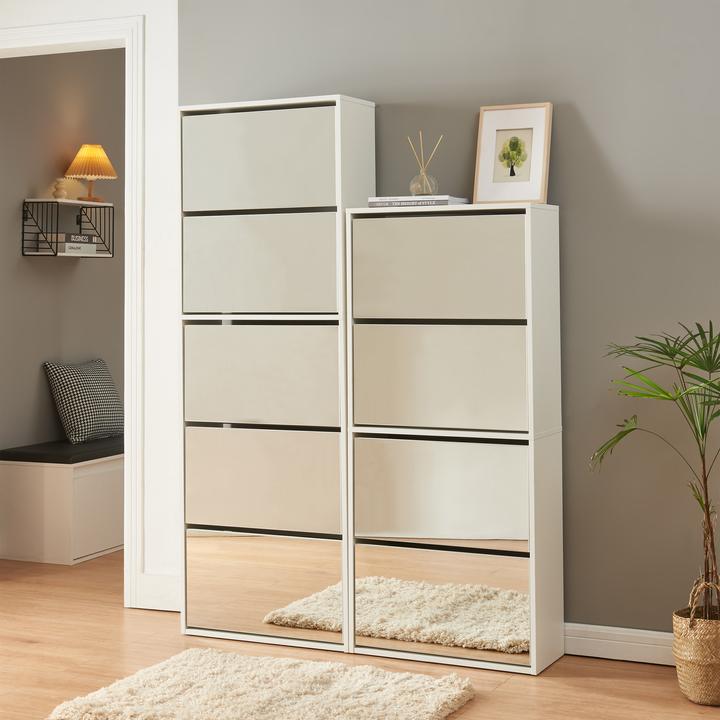 Produktbild En.Casa Schuhkipper Lund mit 4 verspiegelten Klappen Weiss
