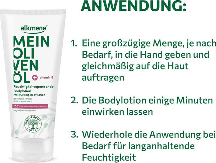 Nährwerte und Zutaten Alkmene MEIN OLIVENÖL, Feuchtigkeitsspendende Bodylotion (Körperlotion, 200 ml)