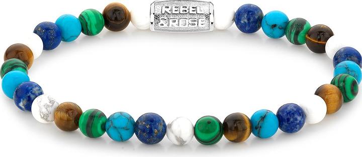 Rebel & Rose Armband More Colours Than Most RR-60101-S-M Unisex (17.50 cm, Edelstahl, Türkis, Tigerauge, Lapis Lazuli, Howlith)