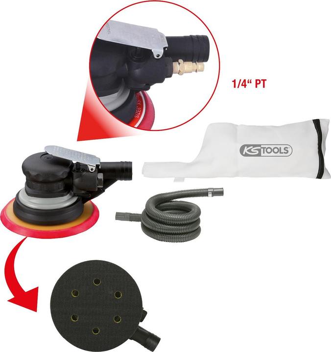 Actual product image KS Tools Pneumatic eccentric sander with dust extraction, 240 W, air consumption 225 l/min