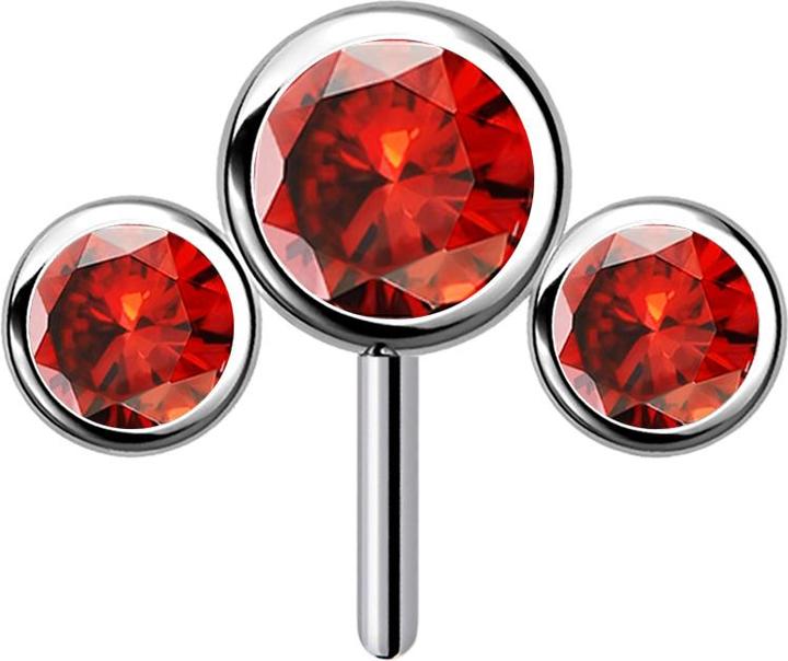 Actual product image Star Piercing Threadless silver front three crystals red (without brass, Titanium G23)