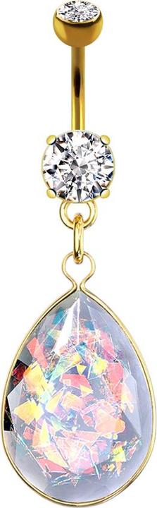 Star Piercing Banane 14k vergoldet mit zwei Kugeln Kristall silber Anhänger Opalite Stein Glitter (Messing, Chirurgenstahl 316L)