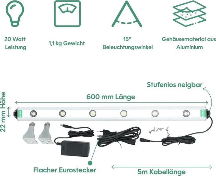 Actual product image Parus by Venso Wall Spot 60cm, beam angle 15 °, LED growth lamp, growth light for indoor plants and (LED, 245 V)