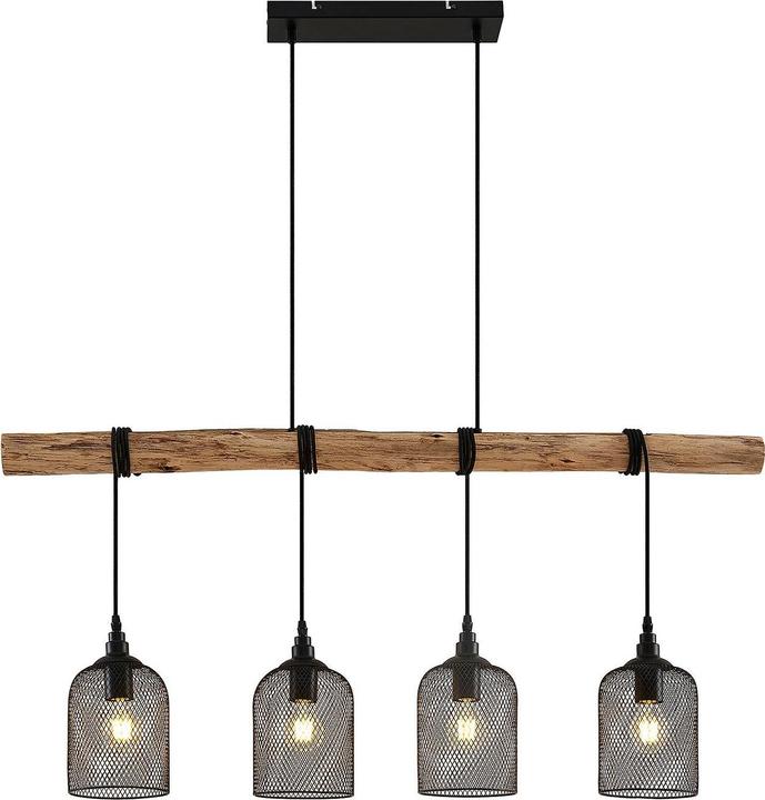 Produktbild Lindby Elrond 4 Pendelleuchte Black/Wood (E27)