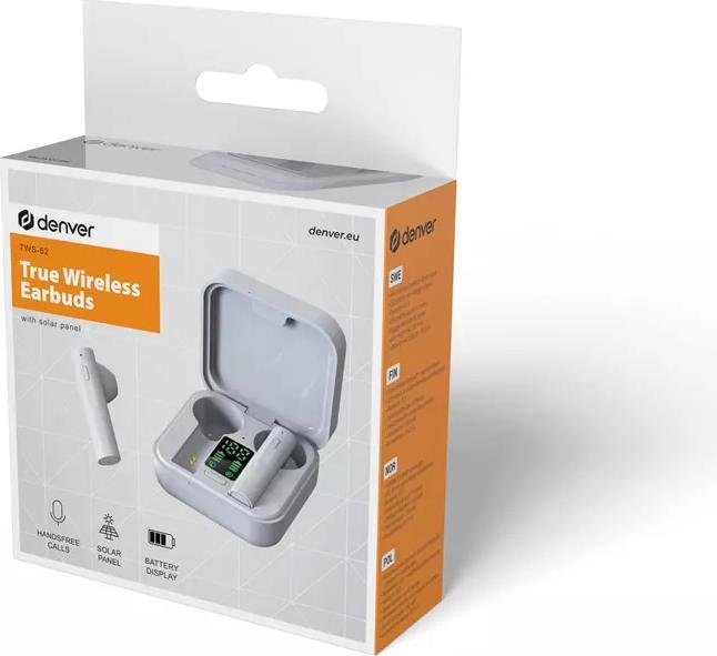 Produktbild Denver TWS-62 TW BT Earbuds m. Solarpanel weiá (6 h, Kabellos)