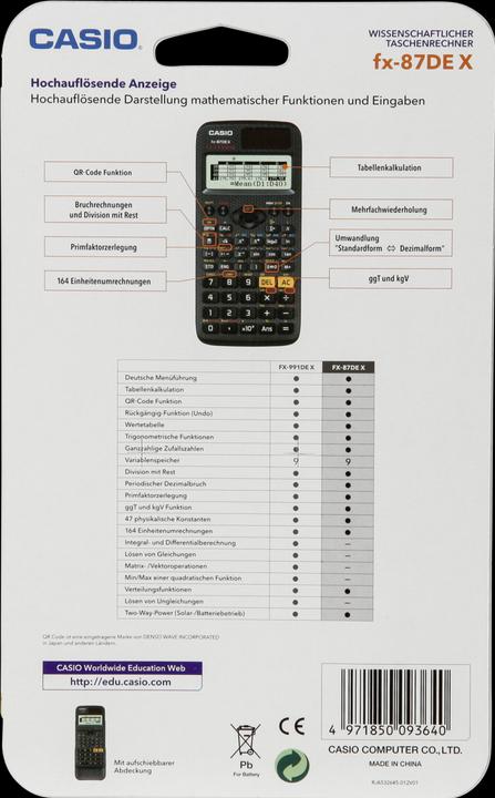Immagine prodotto Casio FX-87EN X (Celle solari, Batterie)