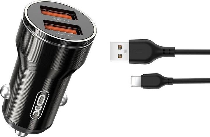 xO car charger CC48 2x USB 2,4A black + Lightning cable