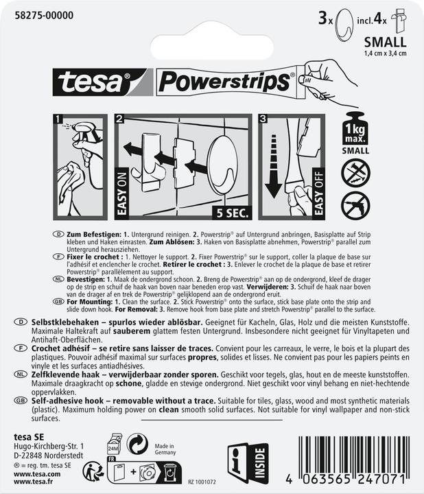 Image du produit tesa Powerstrips Klebehaken SMALL Oval - 3 x selbstklebende Wandhaken