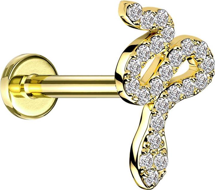 Star Piercing Micro Labret Innengewinde vergoldet Schlange Kristalle silber (Chirurgenstahl 316L, Messing)