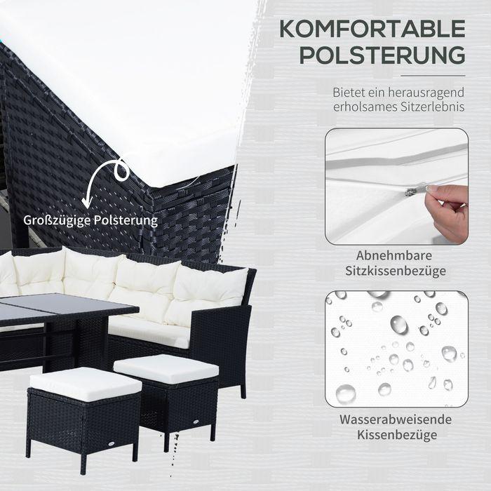 Produktbild Swisshandel24 Sitzgarnitur für 7 Personen Sitzgruppe Gartenset Gartenmöbel Set, Polyrattan, Schwarz+Cremeweiss