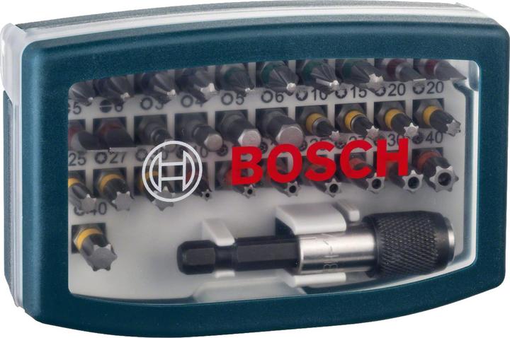 Actual product image Bosch Professional Zubehör 32-piece screwdriver bit set blue (Cross Phillips PH M1, Cross Phillips PH M2, Cross Phillips PH M3, Cross Pozidriv PZ M1, Cross Pozidriv PZ M2, Cross Pozidriv PZ M3, Hexagonal (hexagonal) M6, Screw slot M3, Screw slot M4, Hexagon socket TX M15, Hexagon socket TX M20, Hexagon socket TX M25, Hexagonal (hexagonal) M3)