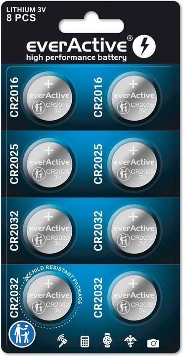 Productafbeelding Everactive LITHIUM BATTERIJ-SET, 4X CR2032, 2X CR2025, 2X CR2016 CRMIX8BL (CRMIX8BL) - Batte (8 Pcs., CR2032, CR2016, CR2025)