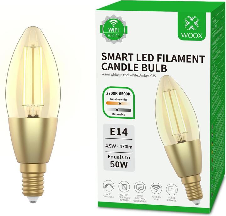 Image du produit Woox R5141 Smart Lighting Ampoule intelligente Wi-Fi/Bluetooth (E14, 4.90 W, 470 lm, 1 x, F)