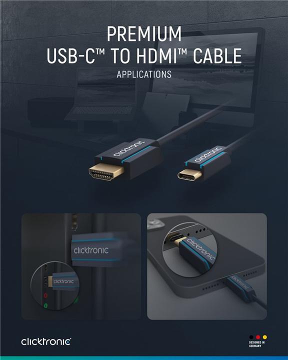 Produktbild clicktronic USB-C to HDMI Cable. M/M. Blue. 2.0m (2 m, HDMI)