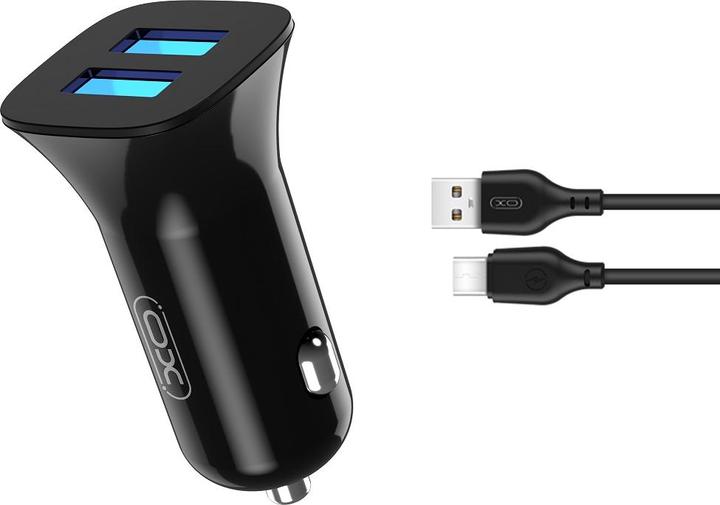 xO car charger TZ10 2x USB 2,4A black + USB-C cable