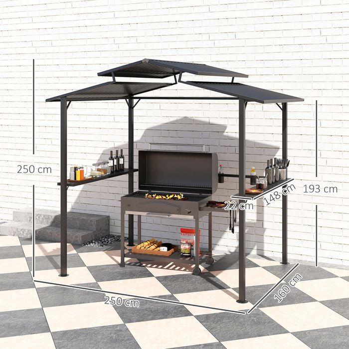 Produktbild Swisshandel24 Grillpavillon 250x160x250 cm wasserdicht Doppelschichtdach, Schwarz (250 cm, 160 cm)