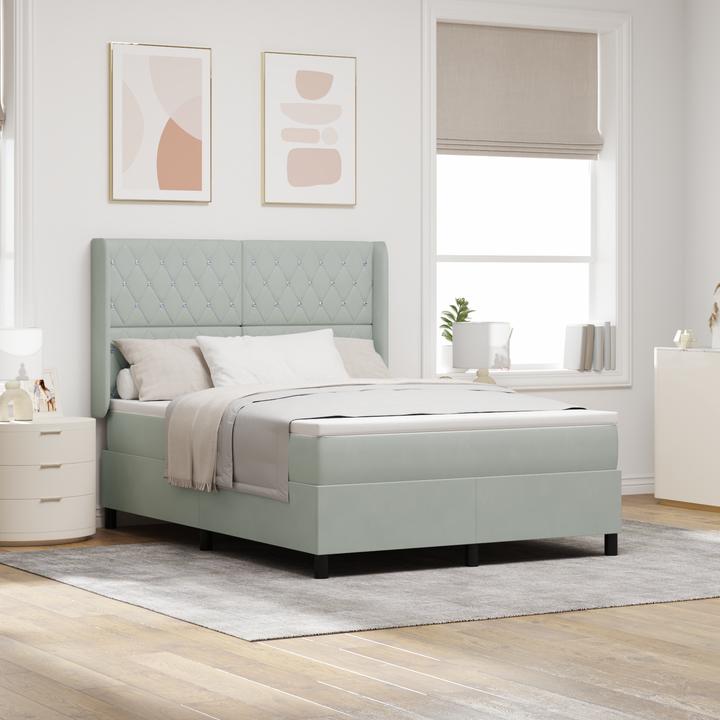 Produktbild VidaXL Boxspringbett Mit Matratze & Led Samt Hellgrau (140 x 190 cm)