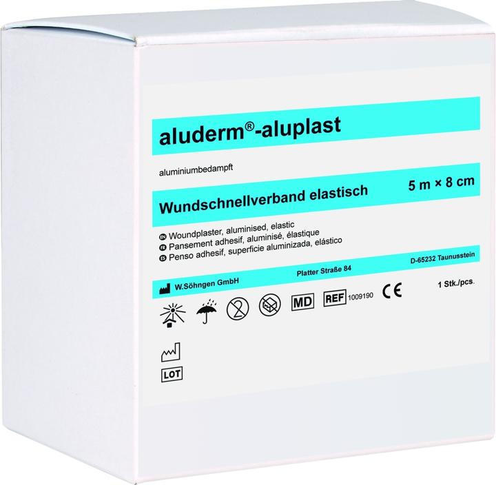 Söhngen Wundpflaster aluderm-aluplast elastisch (Grösse 5m x 8 cm, Wundauflage aluminiumbedampft, ver