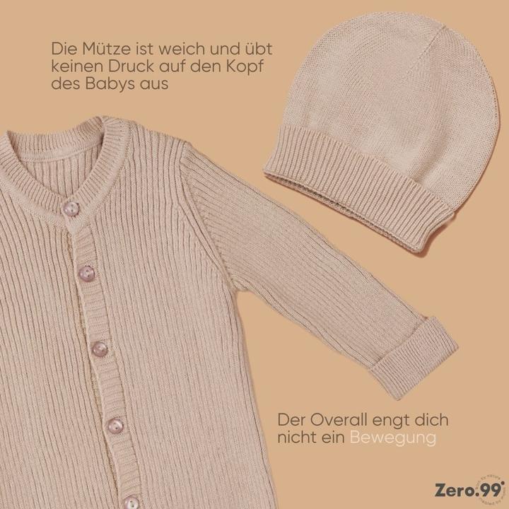 Actual product image Zero.99 Newborn Set 5 pcs. - Blanket, Buttoned Sleepsuit, Scratch Mitts, Booties, Hat, Warm Beige (50, 56, 62, 68)