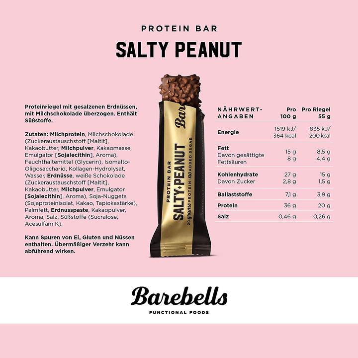 Nährwerte und Zutaten Barebells Protein Bar (Salty Peanut, 1 Stk., 55 g)
