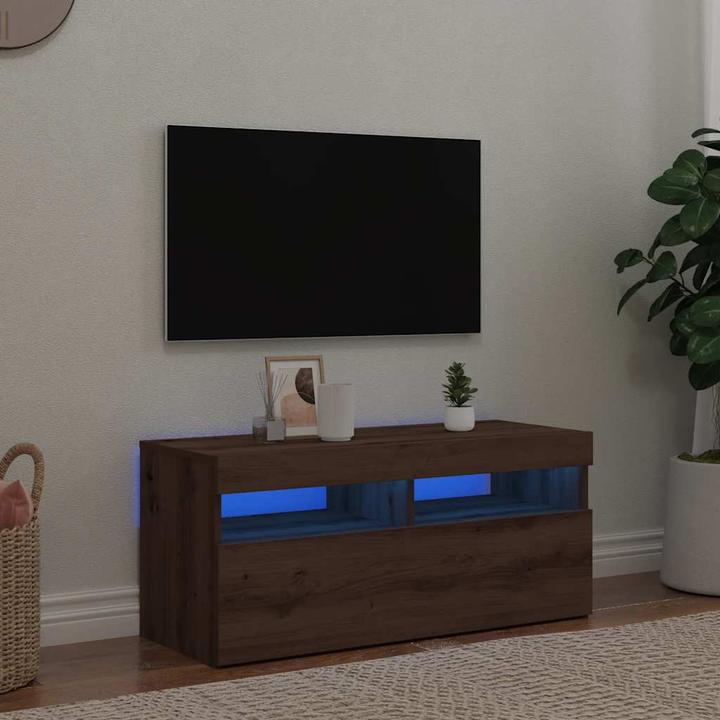 Actual product image VidaXL TV Schrank Lowboard Fernsehschrank Fernsehtisch mit LED Artisan-Eiche (90 x 35 x 40 cm)