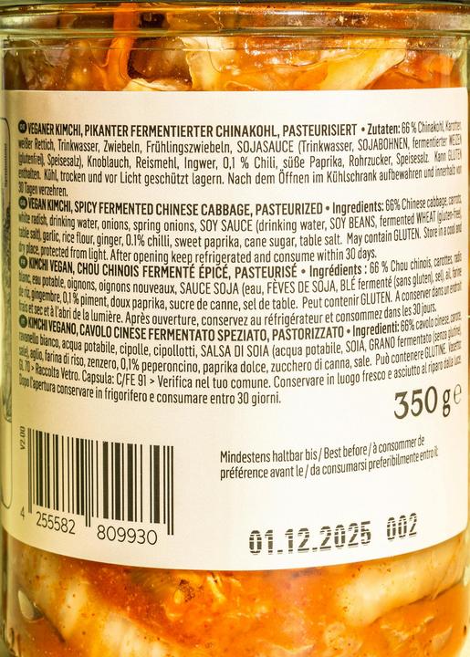Nährwerte und Zutaten KoRo Veganer Kimchi, pikanter fermentierter Chinakohl (2100 g)