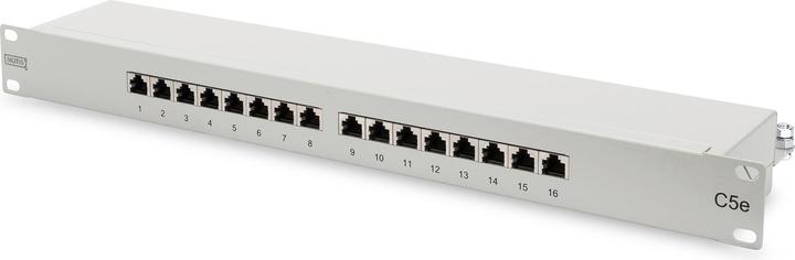 Produktbild Digitus CAT 5e Class D Patch Panel geschirmt 16-Port RJ45 8P8C LSA 1HE Rack Mount Farbe Grau RAL 7035
