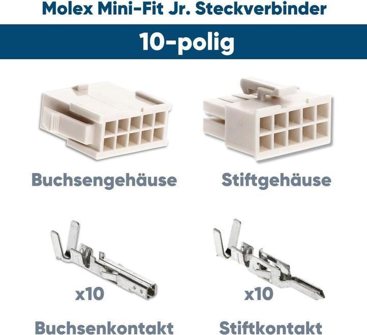 Produktbild Kalitec Molex Mini-Fit Jr. Steckverbinder-Set 10 polig für PC-Komponenten Kali-2410 I Industriequalität vom