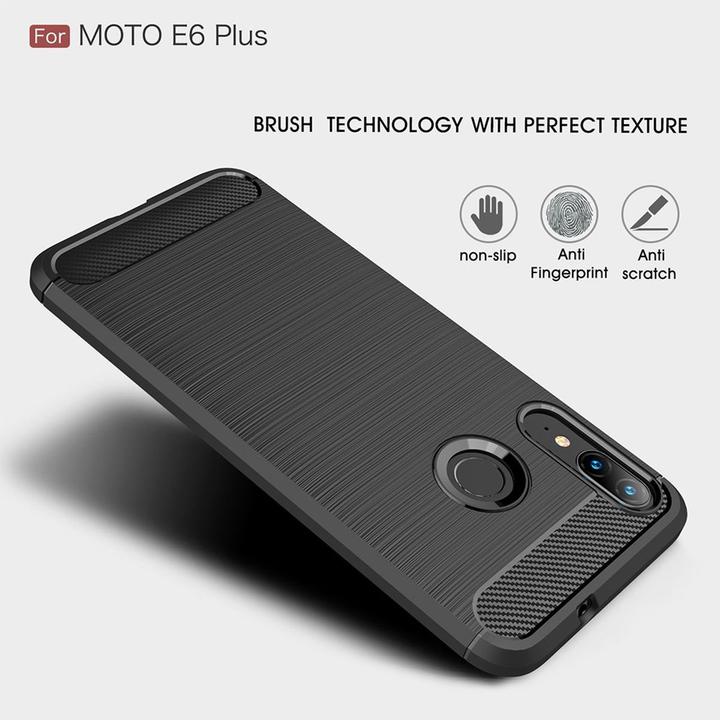 Actual product image König Design Case Mobile Protection for Motorola E6 Plus Case Cover Bumper Carbon Optics TPU Grey (Motorola Moto E6 Plus)