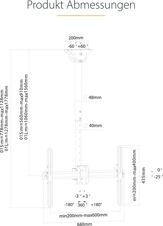 Actual product image StarTech Flat-Screen TV Ceiling Mount (Ceiling, 75", 50 kg)
